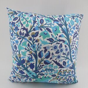 13.5" Blue and White Tree of Life Pillow made crisscross style in reverse side.